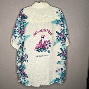 Margaritaville Floral Parrot Floral Short-Sleeve Sz XXL AOP Linen Blend  Summer